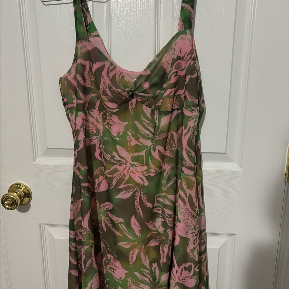 Topshop Pink and Green Patterned Dress